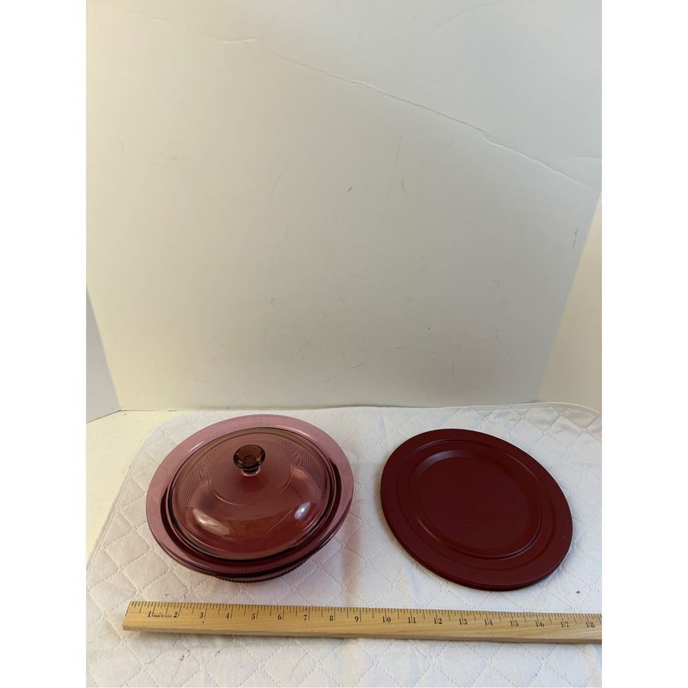 Corning ware Vision cranberry 1 qt bowl‎ and lids